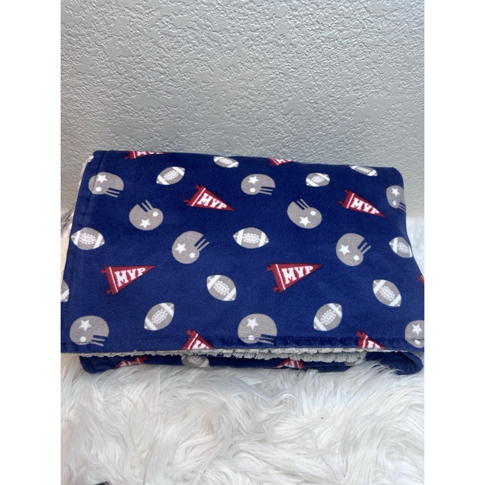 $41 🌙 Cribmates Blue Grey Football Helmets MVP Baby‎ Blanket CLEAN